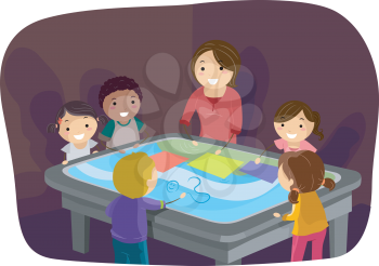 Illustration of Kids Having Fun with an Interactive Surface Table