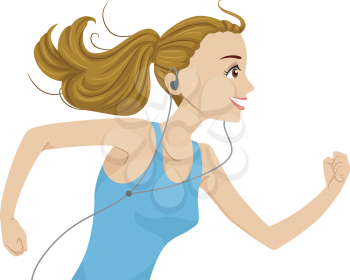 Illustration of a Girl Listening to Music While Running