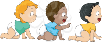 Illustration of Baby Boys Crawling Towards the Right Side of the Screen