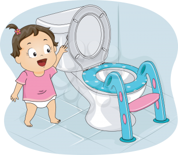 Illustration of a Little Girl Flushing the Toilet