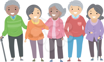 Illustration of a Group of Senior Citizens Huddled Together