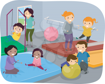 Illustration of Kids Enjoying a Day at the Gym Together with Their Parents