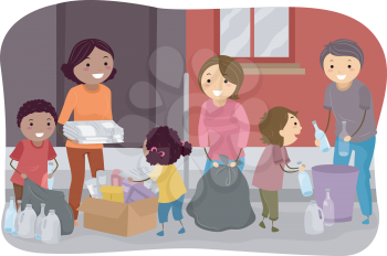 Illustration of Families Segregating Trash Together