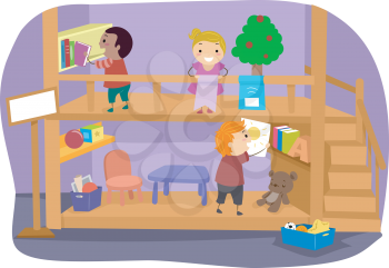 Illustration of a Group of Kids Setting Up a Little Theater