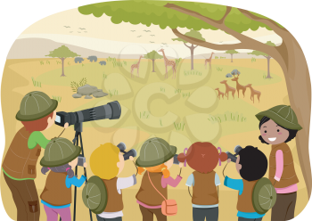 Illustration of Kids in the Middle of a Field Trip in the Safari