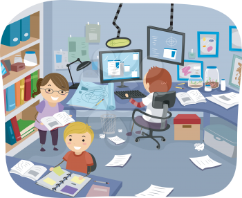 Illustration of Little Kids Doing Some Research in the Experiment Room