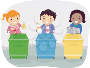 Illustration of Kids Segregating Trash