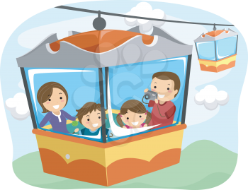 Illustration of a Stickman Family Riding a Cable Car