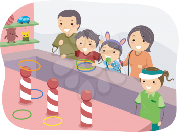 Illustration of a Stickman Family Playing Ring Toss