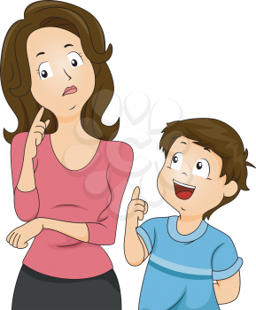 Illustration of a Confused Mom Thinking About How to Respond to Her Son's Questions