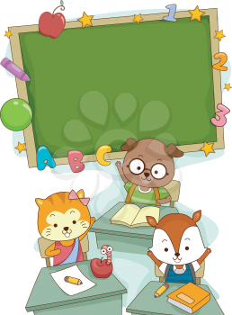 Illustration of Cute Little Animals Attending School