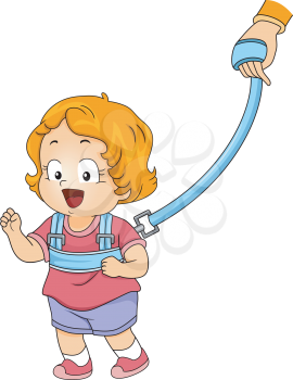 Illustration of a Little Girl Strapped to a Backpack Leash 
