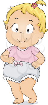 Illustration of a Smiling Baby Girl Wearing Bloomers