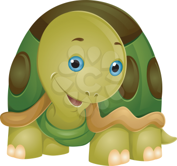 Illustration of a Cute Smiling Turtle with its Head Partly Tilted to the Side
