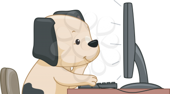Illustration Featuring a Cute Dog Doing an Online Search