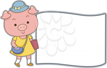 Board Illustration Featuring a Cute Female Pig All Dressed Up for School