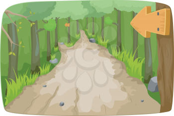 Illustration Featuring a Hiking Trail in the Middle of the Forest
