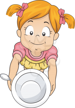 Illustration of a Little Girl Handing Over an Empty Bowl Asking for Seconds