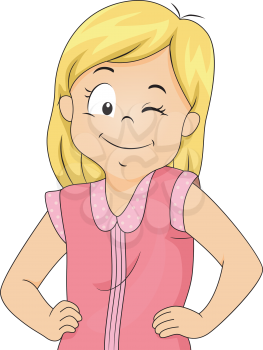 Illustration of a Little Girl With Arms Akimbo Winking