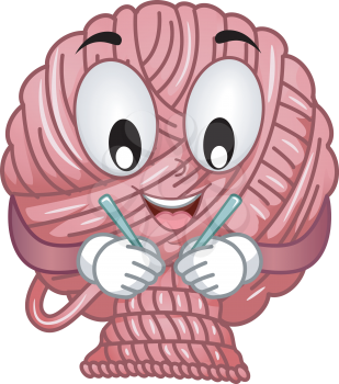 Mascot Illustration Featuring a Yarn Using Double Point Needles to Knit