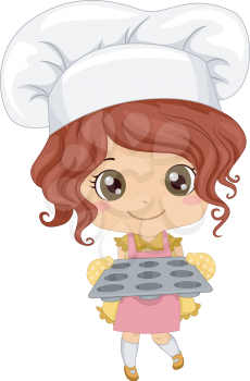 Illustration of a Little Girl Wearing a Toque Holding an Empty Cupcake Tray