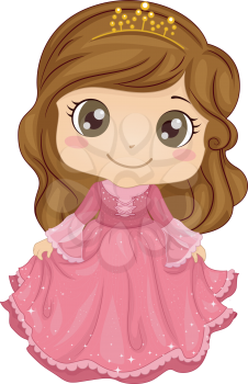 Illustration of a Cute Little Girl Wearing a Princess Costume