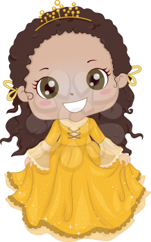 Illustration of a Cute Africanb-American Girl Wearing a Princess Costume