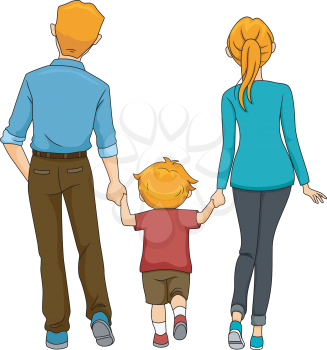 Back View Illustration of a Family Walking Together
