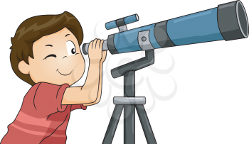 Illustration of a Boy Using a Telescope
