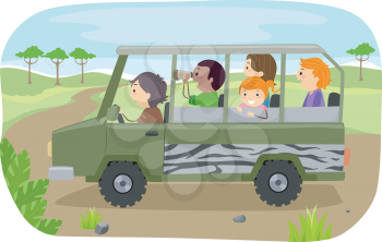 Illustration of a Family on a Safari Tour