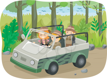 Illustration of a Family on a Safari Tour