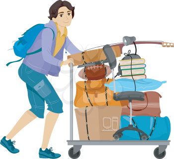 Illustration of a Male College Student Moving into the Dormitory