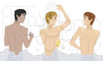 Illustration of Guys Bathing in a Communal Shower Together