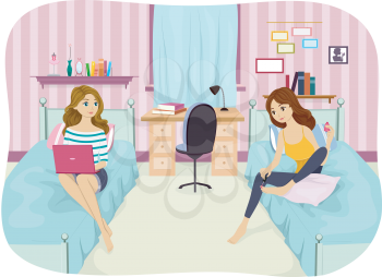 Illustration of Female Roommates Enjoying Their Downtime
