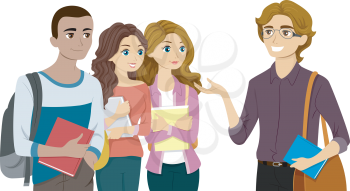 Illustration of Teenage Students Meeting Their Professor