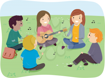 Illustration of a Group of Teens Singing