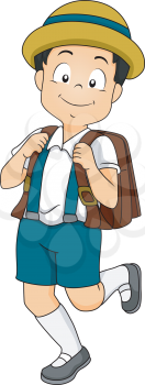 Illustration of a Male Japanese Student Wearing a Common Grade School Uniform
