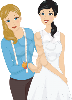 Illustration of a Girl Having Her Measurements Taken So Her Dress Can be Altered
