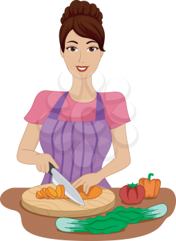 Illustration of a Girl Chopping Vegetables