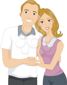 Illustration of a Woman Hugging Her Middle-aged Dad
