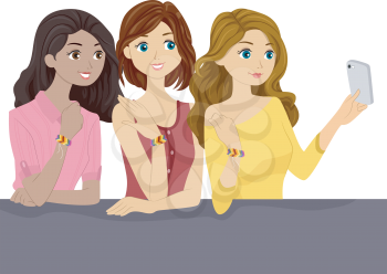 Illustration of Girlfriends Showing Off Their Bracelets While Taking a Selfie