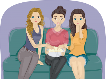 Illustration of a Group of Female Teenagers Watching Movie Together