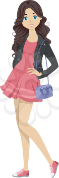 Illustration of a Fashionable Female Student Posing for a Shot