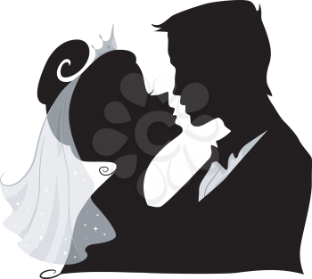 Illustration Featuring the Silhouette of a Bride and Groom Kissing