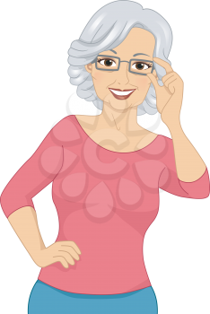 Illustration of an Elderly Woman Wearing a Pair of Eyeglasses