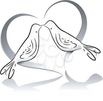 Icon Illustration Featuring the Outlines of a Dove Couple Drawn in Black and White