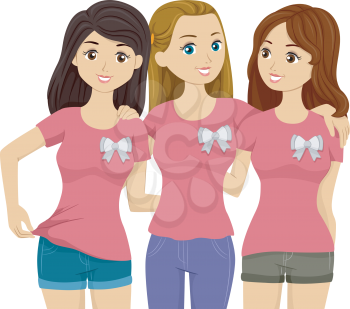 Illustration Featuring Three Beautiful Girls Wearing Identical Pink Shirts