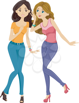 Illustration of a Pair of Beautiful Women Exchanging Gossips