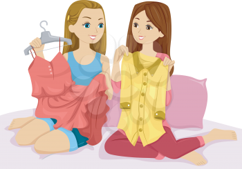 Illustration of a Pair of Girls Swapping Clothes