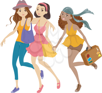Illustration of a Group of Fashionable Girls Off to a Trip